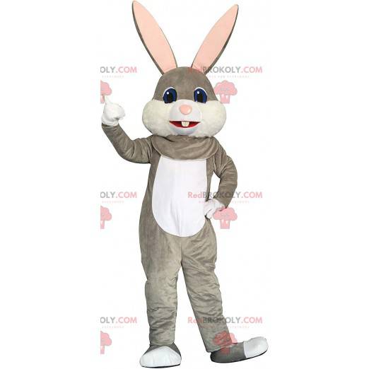 Mascota de conejo gris y blanco, disfraz de conejo grande -