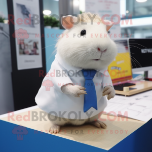 White Guinea Pig mascot costume character dressed with a Pencil Skirt and Hairpins