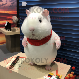 White Guinea Pig mascot costume character dressed with a Pencil Skirt and Hairpins