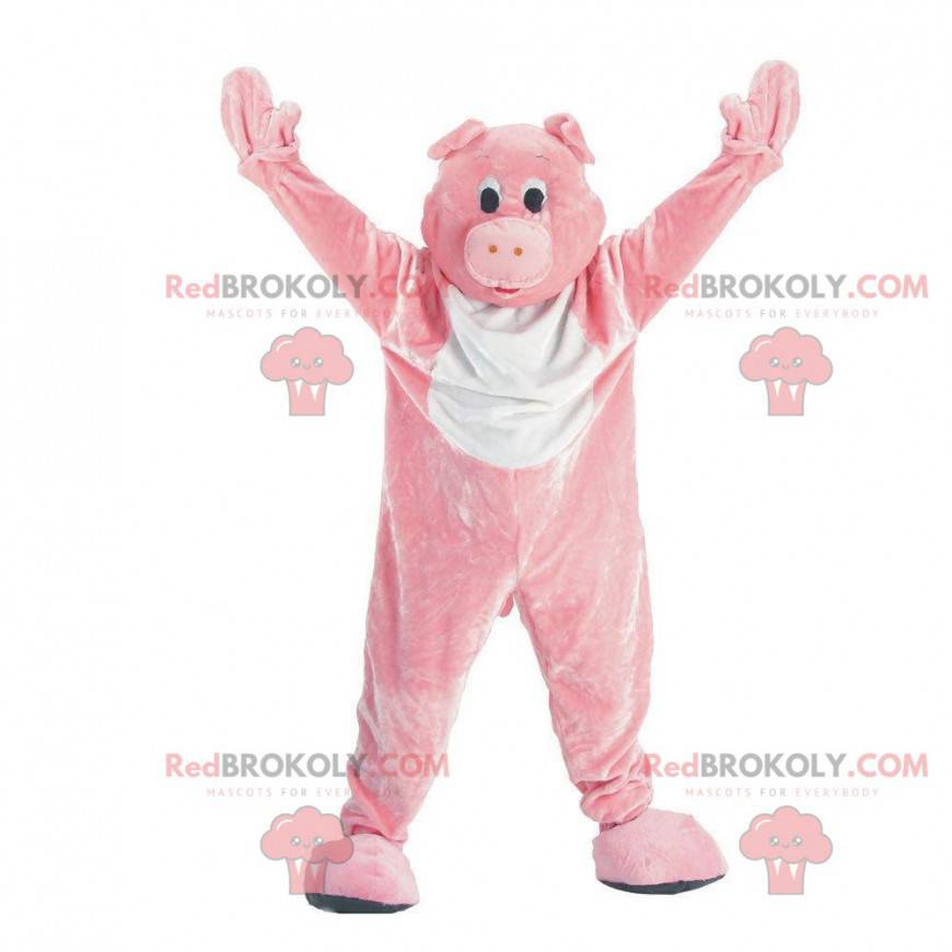 Anpassbares rosa und weißes Schweinemaskottchen - Redbrokoly.com