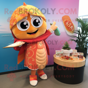 Peach Fish Tacos mascot costume character dressed with a Rash Guard and Cummerbunds