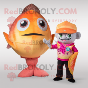 Peach Fish Tacos mascot costume character dressed with a Rash Guard and Cummerbunds