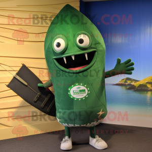 Forest Green Ray mascot costume character dressed with a Board Shorts and Clutch bags