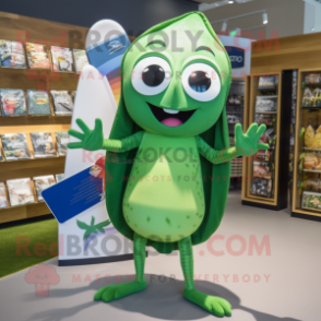 Forest Green Ray mascot costume character dressed with a Board Shorts and Clutch bags