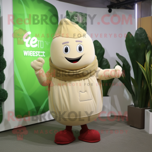 Beige Beet mascot costume character dressed with a Vest and Shawls