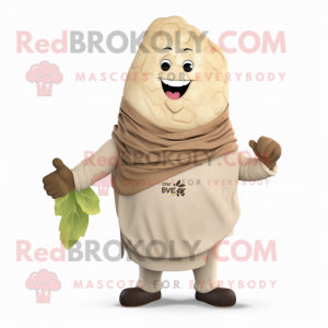Beige Beet mascot costume character dressed with a Vest and Shawls