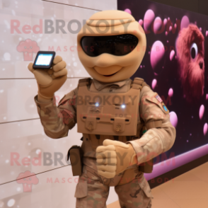 Tan Soldier mascot costume character dressed with a Playsuit and Digital watches
