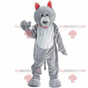 Mascotte de loup gris et blanc, costume de chien-loup -
