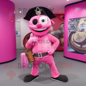 Pink Pirate mascot costume character dressed with a Joggers and Coin purses