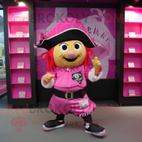 Pink Pirate mascot costume character dressed with a Joggers and Coin purses