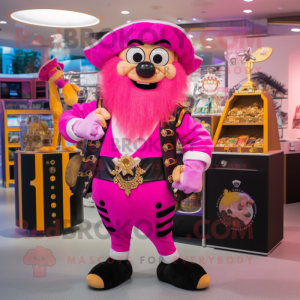Pink Pirate mascot costume character dressed with a Joggers and Coin purses