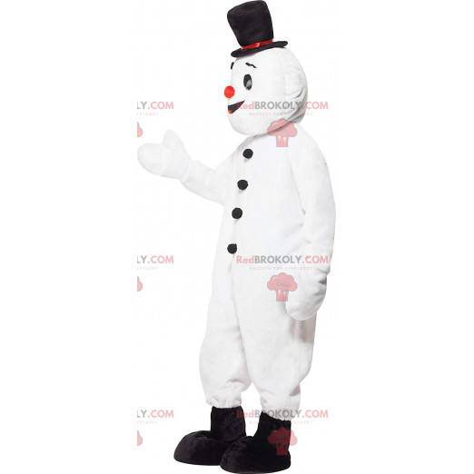 Hvit snømannmaskot med hatt - Redbrokoly.com