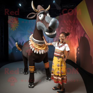 Black Okapi mascot costume character dressed with a Midi Dress and Wraps