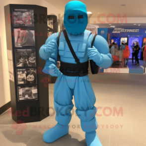 Cyan Gi Joe mascot costume character dressed with a Maxi Dress and Backpacks