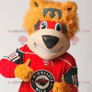 Mascotte orso arancione rosso e grigio - Redbrokoly.com