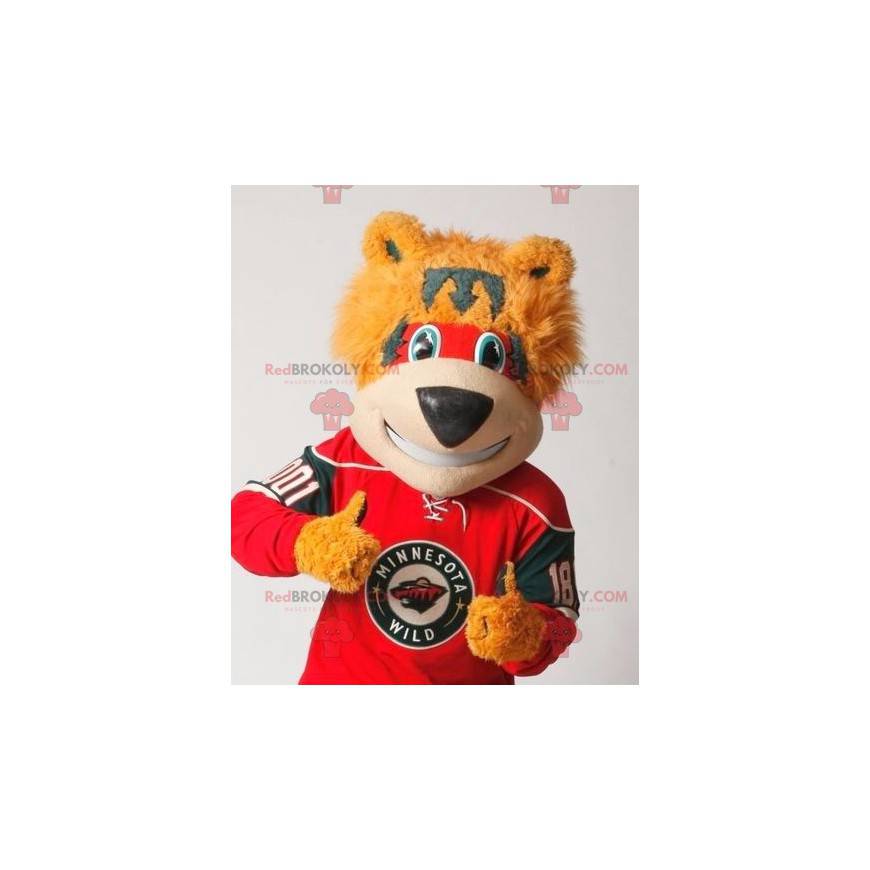 Mascota oso naranja rojo y gris - Redbrokoly.com