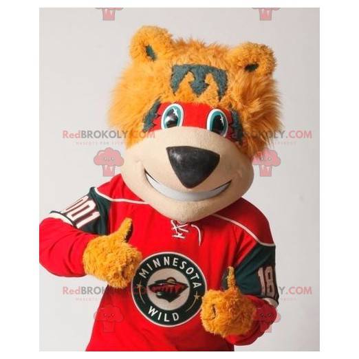 Mascotte d'ours orange rouge et gris - Redbrokoly.com