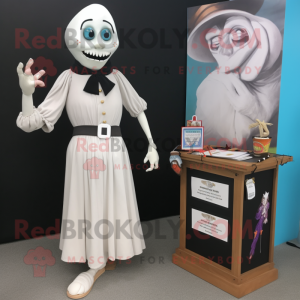 White Graveyard mascot costume character dressed with a Pencil Skirt and Watches