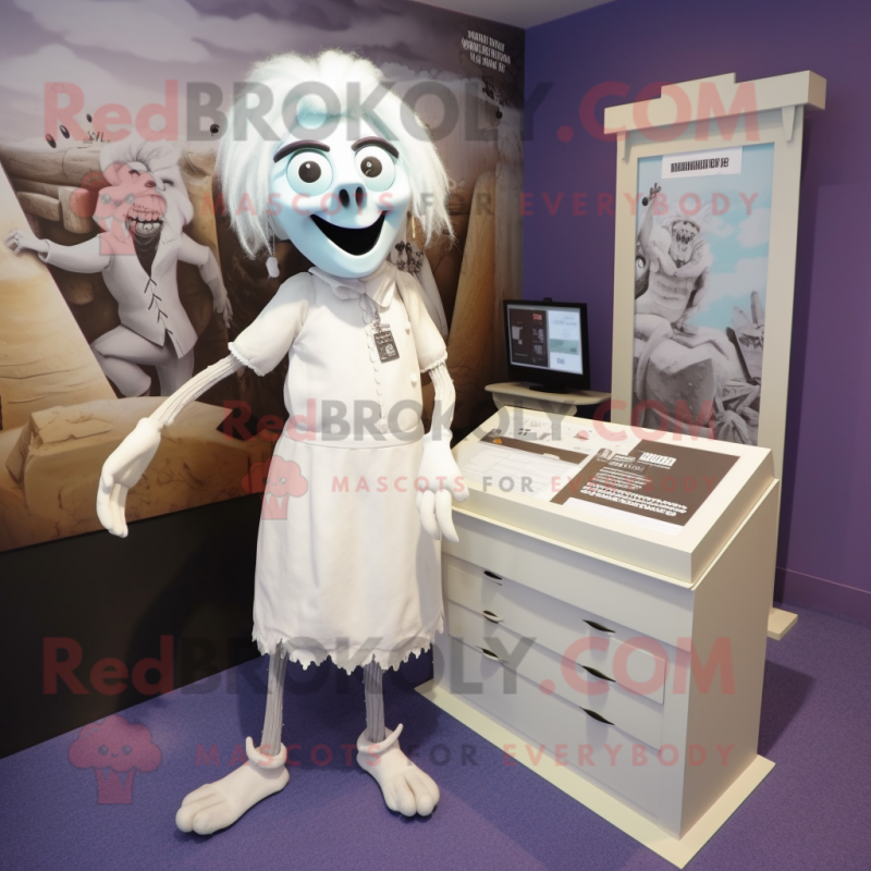 White Graveyard mascot costume character dressed with a Pencil Skirt and Watches