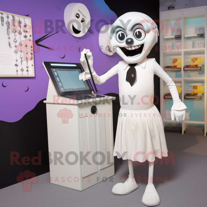 White Graveyard mascot costume character dressed with a Pencil Skirt and Watches