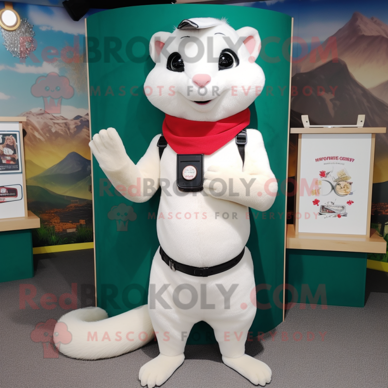 White Ferret mascot costume character dressed with a Turtleneck and Keychains