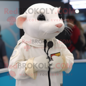 White Ferret mascot costume character dressed with a Turtleneck and Keychains