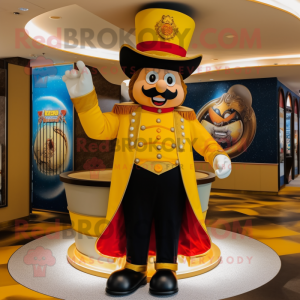 Gold Ring Master mascot costume character dressed with a Corduroy Pants and Rings