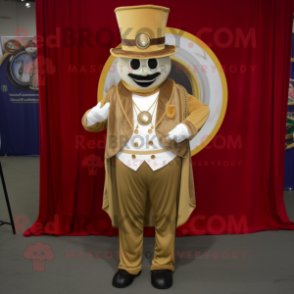 Gold Ring Master mascot costume character dressed with a Corduroy Pants and Rings