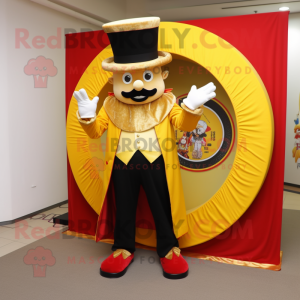 Gold Ring Master mascot costume character dressed with a Corduroy Pants and Rings