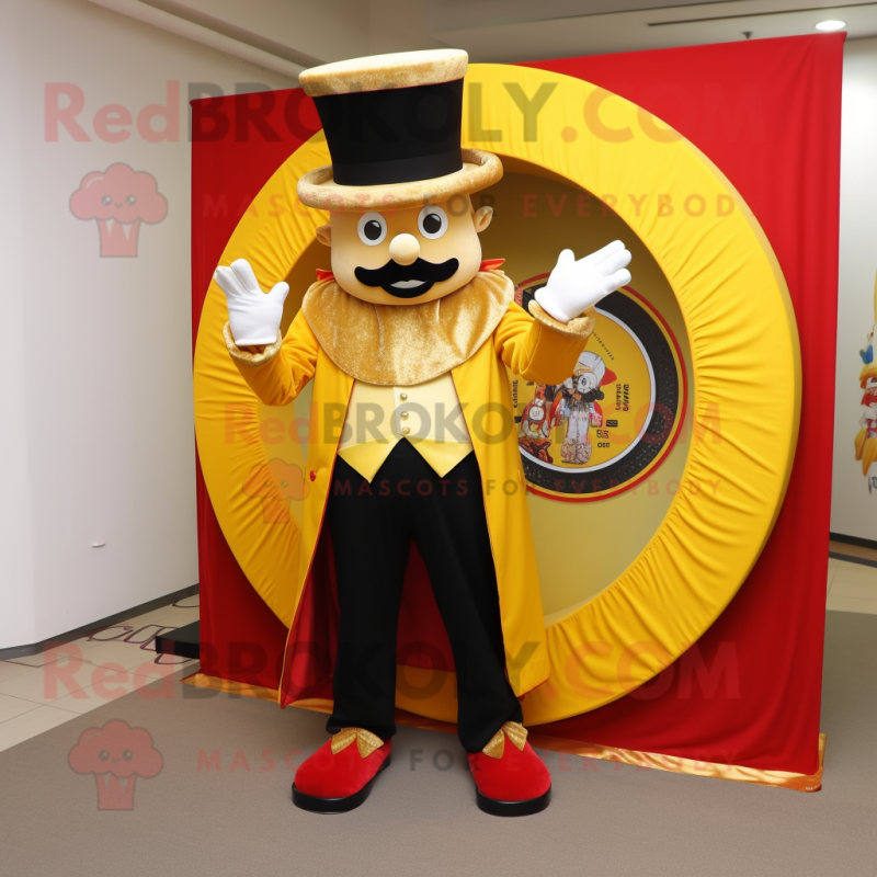 Gold Ring Master mascot costume character dressed with a Corduroy Pants and Rings Gold Ring Master mascot costume character dressed with a Corduroy Pants and Rings