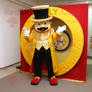 Gold Ring Master mascot costume character dressed with a Corduroy Pants and Rings