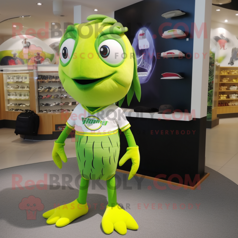 Lime Green Barracuda mascot costume character dressed with a Shorts and Wallets