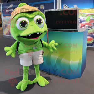Lime Green Barracuda mascot costume character dressed with a Shorts and Wallets