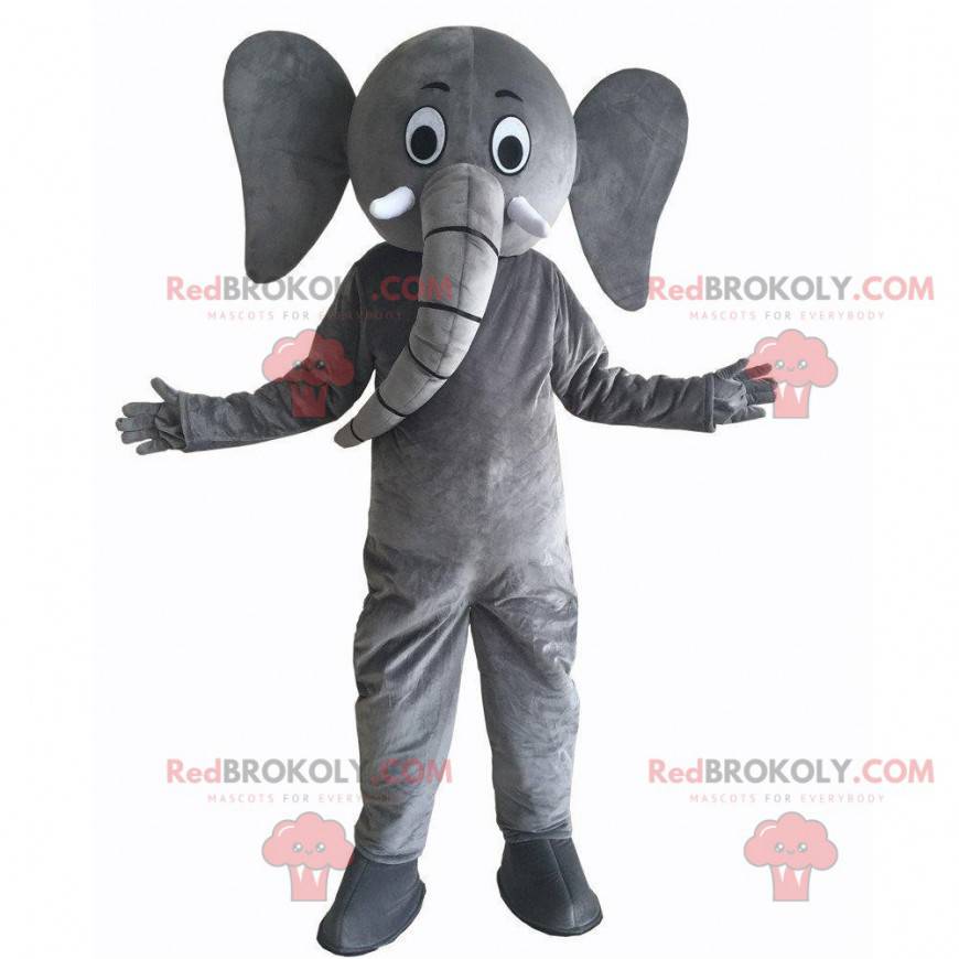 Gigante e divertente mascotte elefante grigio, costume per
