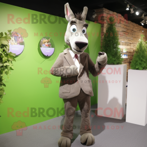 Olive Donkey mascot costume character dressed with a Suit Jacket and Brooches