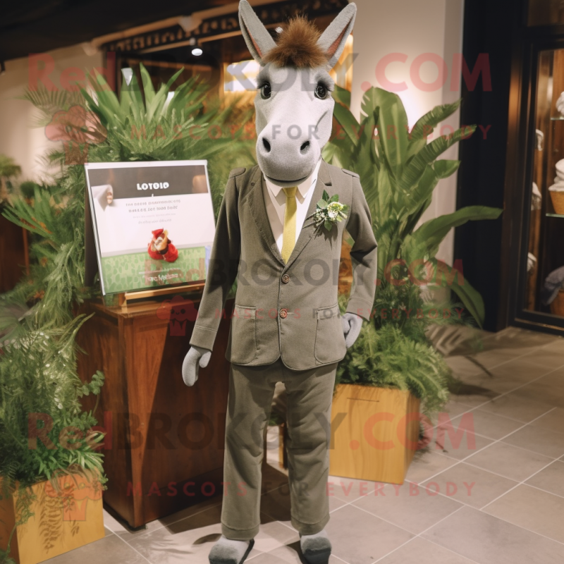 Olive Donkey mascot costume character dressed with a Suit Jacket and Brooches