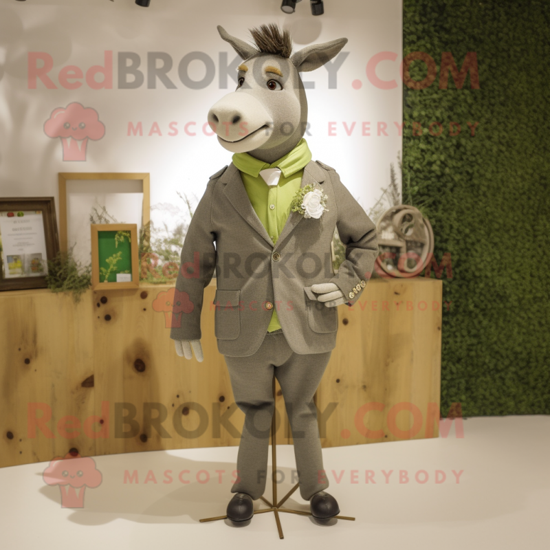 Olive Donkey mascot costume character dressed with a Suit Jacket and Brooches