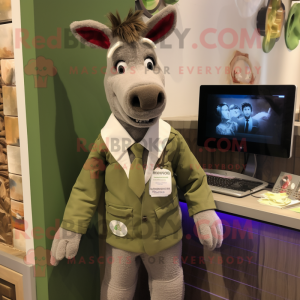 Olive Donkey mascot costume character dressed with a Suit Jacket and Brooches