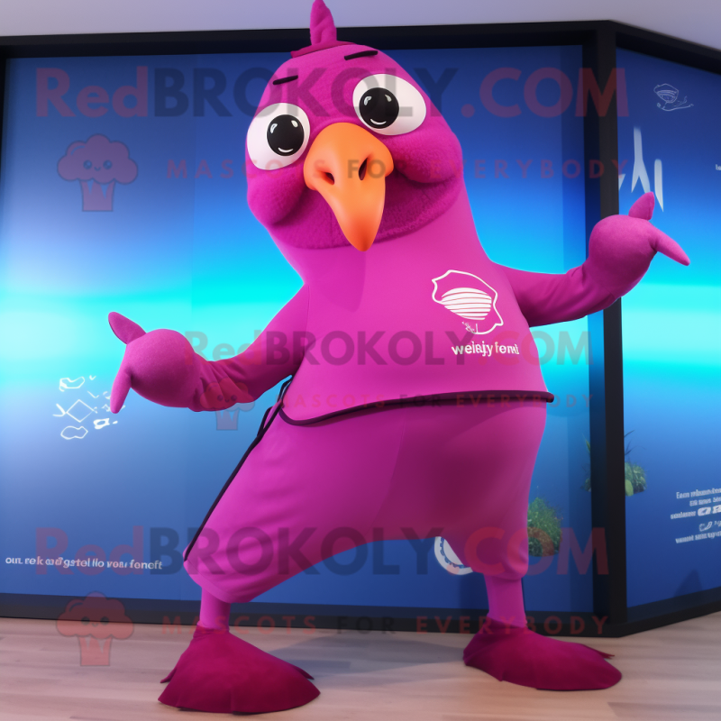 Magenta Gull mascot costume character dressed with a Yoga Pants and Cummerbunds