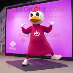 Magenta Gull mascot costume character dressed with a Yoga Pants and Cummerbunds