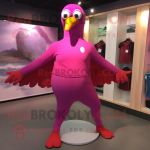 Magenta Gull mascot costume character dressed with a Yoga Pants and Cummerbunds