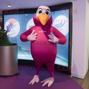 Magenta Gull mascot costume character dressed with a Yoga Pants and Cummerbunds