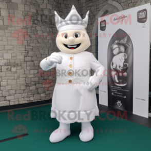 White Irish Castle mascot costume character dressed with a Jacket and Foot pads