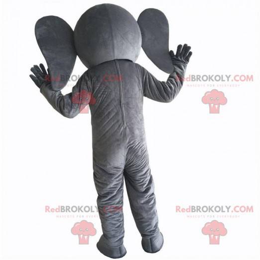 Gigantische en grappige grijze olifant mascotte, kostuum voor