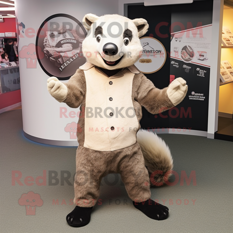 Beige Badger mascot costume character dressed with a Henley Shirt and Anklets Beige Badger mascot costume character dressed with a Henley Shirt and Anklets