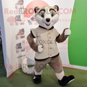 Beige Badger mascot costume character dressed with a Henley Shirt and Anklets
