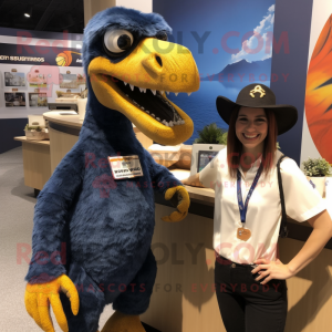 Navy Deinonychus mascot costume character dressed with a Wrap Skirt and Watches