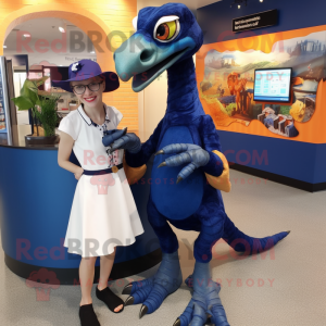 Navy Deinonychus mascot costume character dressed with a Wrap Skirt and Watches