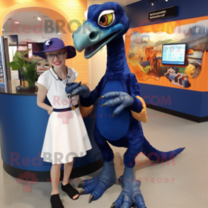 Navy Deinonychus mascot costume character dressed with a Wrap Skirt and Watches