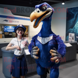 Navy Deinonychus mascot costume character dressed with a Wrap Skirt and Watches